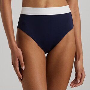$70 Lauren Ralph Lauren Two-Tone High-Waisted Bikini Bottom Dark Navy Size 10
